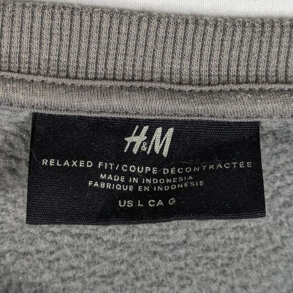 H&M Mens L Gray Relaxed Fit Fleece Lined Sweatshirt Crewneck Cotton Blend - Picture 2 of 4